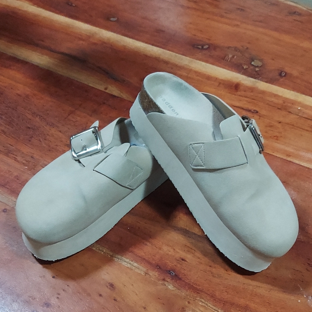 Madden Girl Tan Buckle Mules
